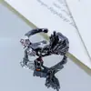 Anillo Abierto Retro Oscuro de Araña y Cuervo de Halloween Transfronterizo Personalizado Nicho Punk Apilable de Moda Genial para Mujeres