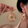 Pendientes de girasol azul estilo vacaciones junto al mar para mujer, estilo 2025, con foto, clip para la oreja, accesorios para las orejas