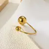 Anillo abierto de cuentas redondas de acero estilo moda ins europeo y americano, anillo geométrico de moda nicho para mujer, venta directa de fábrica