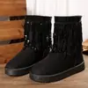 Botines Casuales de Cuero para Mujer con Punta Redonda y Gamuza 2025 Verano y Otoño Nueva Moda Botas con Borlas y Tacones Gruesos Zapatos para Mujer