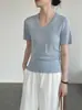 ¡Estilo Práctico Taochuan! Camiseta de Punto Versátil Adelgazante con Cuello en U para Mujer, Top Fino de Manga Corta de Lana Amigable con la Piel Yl603