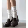 Sapatos de Couro Retro Britânicos de Salto Alto para Mulheres 2026 Novo Estilo Mocassins Slip-On de Salto Grosso Bico Redondo Estilo College Jk Sapatos Femininos