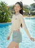 Traje de Baño Nuevo Estilo Lindo de Manga Larga con Shorts Divididos para Niñas, Niños Medianos y Grandes, Conjunto de Traje de Baño Infantil de Manga Larga Protector Solar
