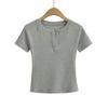 Camiseta de Verano Nueva Estilo Spice Girl para Mujer Europea y Americana, Cuello en V, Ajustada, Manga Corta, Top Corto Casual para Hombro