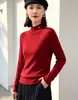 Suéter tejido de punto con borde de oreja de madera relleno de núcleo de hilo de dos hebras, cuello semi-alto, nuevo estilo para mujer, manga larga, capa base, top con bordado de lazo