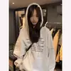Sudadera Estilo Americano para Mujer Otoño Invierno Felpa Gruesa Petite Peso Pesado Blanco Gris Holgada Cubre Glúteos Top Perezoso