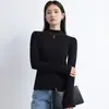 Nueva camiseta interior de cuello medio alto para mujer, estilo primavera y otoño, camiseta básica de color liso ajustada, camiseta de manga larga acanalada de alta elasticidad