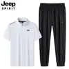 2026 Verano Nuevo Conjunto Versátil de Manga Corta de Seda Helada Deportivo de Secado Rápido para Hombre Casual de Negocios Camiseta Moderna Pantalones Largos