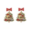 Pendientes de Navidad transfronterizos europeos y americanos, pendientes clásicos de árbol de Navidad con cuentas de metal, pendientes de moda de reno y lazo con pedrería