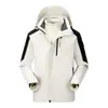 Jaqueta corta-vento softshell para uso externo, para homens e mulheres, com blocos de cor, com capuz, jaqueta esportiva funcional, traje estilo montanha