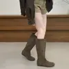 Botas Retro Estilo Coreano de Gamuza Slip-on Simples Adelgazantes Botas Largas Combinan con Todo para Otoño e Invierno Tacón Oculto No por Encima de la Rodilla Botas de Montar