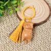 Colgante Llavero Gato de Madera Maciza de Haya con Borla, Accesorio de Bolso Gato de la Suerte, Adorno Colgante Lindo de Gato