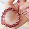 Pulseira de Cristal de Morango Natural para Mulheres Pulseira de Cristal Flor de Pessegueiro Preparação de Presente Simples