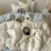 Juego de cuatro piezas de gasa de doble capa Clase A, funda de edredón de algodón puro estilo ins fresco y simple con dibujos animados para estudiante, juego de ropa de cama de tres piezas para dormitorio de estudiante