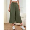 Pantalones de cintura alta, fluidos, de pierna ancha, cropped para mujer, de verano, corte holgado, color liso, casual, estilo europeo y americano, diseño versátil