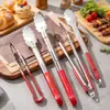 Pinza para alimentos de acero inoxidable pinza para pan mango de plástico rojo pinza para barbacoa 9 pulgadas 12 pulgadas 14 pulgadas opcional