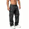 Calça de trabalho estilo americano para homens, comércio exterior transfronteiriço, design reto casual, corte solto, bolsos grandes, calça longa versátil esportiva de perna larga