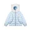 Chaqueta de Algodón con Capucha de Raya Estrellada Estampado Completo con Colgante de Dibujos Animados y Cuello de Piel Estilo Coreano para Mujer Nueva Chaqueta Cálida Otoño e Invierno 2025