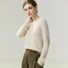 Estilo elegante y lujoso~ Suéter de punto trenzado 100% cachemira pura para mujer, con cuello redondo, suave y relajado, capa base de punto versátil y suave