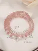 Pulsera de cristal blanco natural, joyería de perlas de tres hilos para mujer, exquisita pulsera de cristal de fresa, diseño de nicho