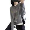 Cárdigan Redondo Suave y Ceroso Reductor de Edad Estilo Coreano para Mujer Otoño e Invierno 2024 Holgado Casual Bordado de Punto Chaqueta Suéter Gris