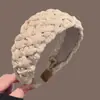 Faixa de Cabeça Retrô Trançada com Caveira Alta Simples Francesa Cor Sólida Borda Larga High-End Faixa de Cabeça com Pressão para Cabelo Adereço de Cabeça Tricotado Pastoral