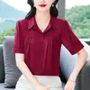 Blusa de Gasa de Manga Corta, Elegante y Adelgazante de Seda, Nuevo Estilo de Verano para Mamás, Top con Cuello, Blusa Elegante que Reduce la Edad