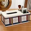 Caixa de Lenços Multifuncional de Couro, Caixa de Lenços para Mesa de Sala de Estar com Compartimento de Armazenamento, Caixa Organizadora de Cosméticos, Moderna e Simples