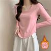 Camiseta Básica de Terciopelo con Cuello Cuadrado para Mujer en Otoño e Invierno, Camiseta Corta Gruesa y Forrada de Polar para Chicas Atrevidas, Aspecto Adelgazante y Top Cálido