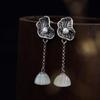 Pendientes de plata esterlina con jade Hetian, accesorios Hanfu, estilo chino antiguo, retro, de plata tailandesa, pendientes de perlas con incrustaciones de loto para mujer