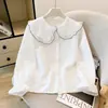 Camisa linda y juvenil con cuello de muñeca para mujer, nuevo diseño de primavera y otoño, camisa blanca, camiseta básica, top