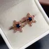 Aretes de Zafiro Natural Transfronterizos, Joyería de Plata 925 de Alta Gama de Nicho, Venta Directa de Fábrica de Joyería 5*6 Incrustado