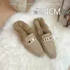 Piel de conejo auténtica~ Zapatos sin cordones para mujer forrados de piel con tacón oculto, con hebilla metálica y un diseño cálido con forro de felpa, perfectos para días de pereza