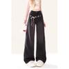 Jeans Americanos Retro Negros con Orilla Cruda para Mujer Primavera 2025 Nuevo Cintura Alta Sueltos Pierna Ancha Pantalones para Barrer el Piso