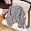 Suéter de punto con cuello redondo vintage para mujer, estilo coreano, etiqueta de corte boutique, top holgado de punto para primavera y otoño, estilo perezoso, con mangas largas