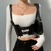 Moda Europea y Americana Elegante Cinturón de Tirantes Oscuros con Doble Hebilla para Mujer, Chaleco Decorativo de Cuero PU para Camisa y Falda
