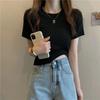 Camiseta de manga corta de punto fino para mujer Verano 2024 Nuevo diseño de chica gordita de talla grande Sense Niche Top corto ajustado