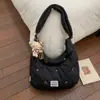 Bolsa de Algodão Acolchoada Bordada para Mulheres, Bolsa Transversal Simples e Versátil, Bolsa de Ombro Macia Elegante com Enchimento de Penas, Bolsa Sacola Fofa Bordada