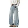 Calça de Trabalho Lavada Resistente para Homens, Design Americano de Verão, Calça de Exportação Desconstruída, Jeans Largo Vintage Cool