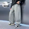 Calça Esportiva de Tricô Reta Forrada com Lã para Meninos, Crianças Maiores, Nova Inverno 2025, Espessa, Solta, Longa