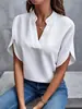 Comércio Exterior Transfronteiriço Europeu e Americano da Amazon Roupas Femininas Verão 2025 Casual Cor Pura Gola V Solta Camisa Tops Feminino Transfronteiriço