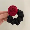 Elegante y Exquisito Elástico para el Cabello con Flor de Rosa para Mujer, Chongo de Satín Estilo Vintage para Cola de Caballo, Cuerda para el Cabello con Flor Tridimensional