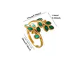 Anillo de Trébol de Cuatro Hojas Verde con Goteo de Aceite Transfronterizo, Simple y Fresco, Anillo de Flor Mariposa con Forma de Corazón, Estilo de Nicho, Venta al por Mayor para Mujeres