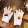 Luvas de Tricô Fofas de Boneco de Neve com Laço Branco para Mulheres no Inverno Forradas com Fleece para Heattech, Resistentes ao Frio e ao Vento para Estudantes Ciclismo
