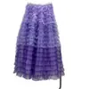 Falda de pastel de costura en capas de principios de otoño, falda con volantes de combinación de colores contrastantes, vestido de línea A alargado de cintura alta