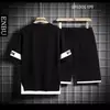 Camiseta Informal de Dos Piezas Falsas para Hombre, Nueva de Primavera y Otoño, Estilo Coreano, Cuello Redondo, Pantalones Cortos, Mismo Estilo que Celebridad de Internet, Conjunto Versátil