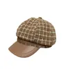 Gorra de pico a cuadros de otoño estilo coreano para mujer, sombrero octogonal de tweed con visera inspirado en Chanel, gorra de boina elegante y con estilo