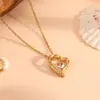 Colar com Zircônia Coração em Aço Titânio All-Over para Mulheres Colar com Pingente de Diamante Cristal Coração em Aço Inoxidável Transfronteiriço Atacado