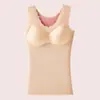 Chaleco Cálido Grueso con Forro Polar de Otoño e Invierno para Mujer con Cuello en V Ondulado, Almohadilla en el Pecho, Ajuste Delgado sin Marcas, Top Básico Adelgazante sin Mangas