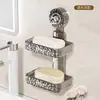 Sujetador de Jabón con Ventosa Montado en Pared Engrosado Sin Taladro Doméstico Baño Caja de Jabón de Doble Capa con Almohadilla de Esponja Drenante Almacenamiento